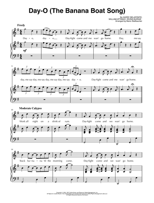 Day-o (the Banana Boat Song) (Arr. Mario Stallbaumer) - Harry Belafonte (Piano Vocal)
