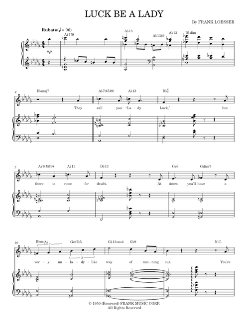 Luck Be A Lady - Frank Sinatra, Guys And Dolls Musical (Piano Vocal)