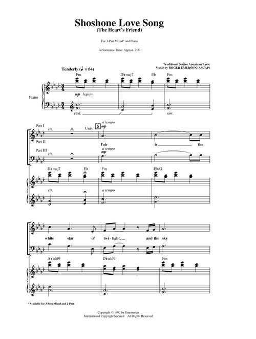 Shoshone Love Song (The Heart's Friend) - Roger Emerson (Choral, 3-Part Mixed)