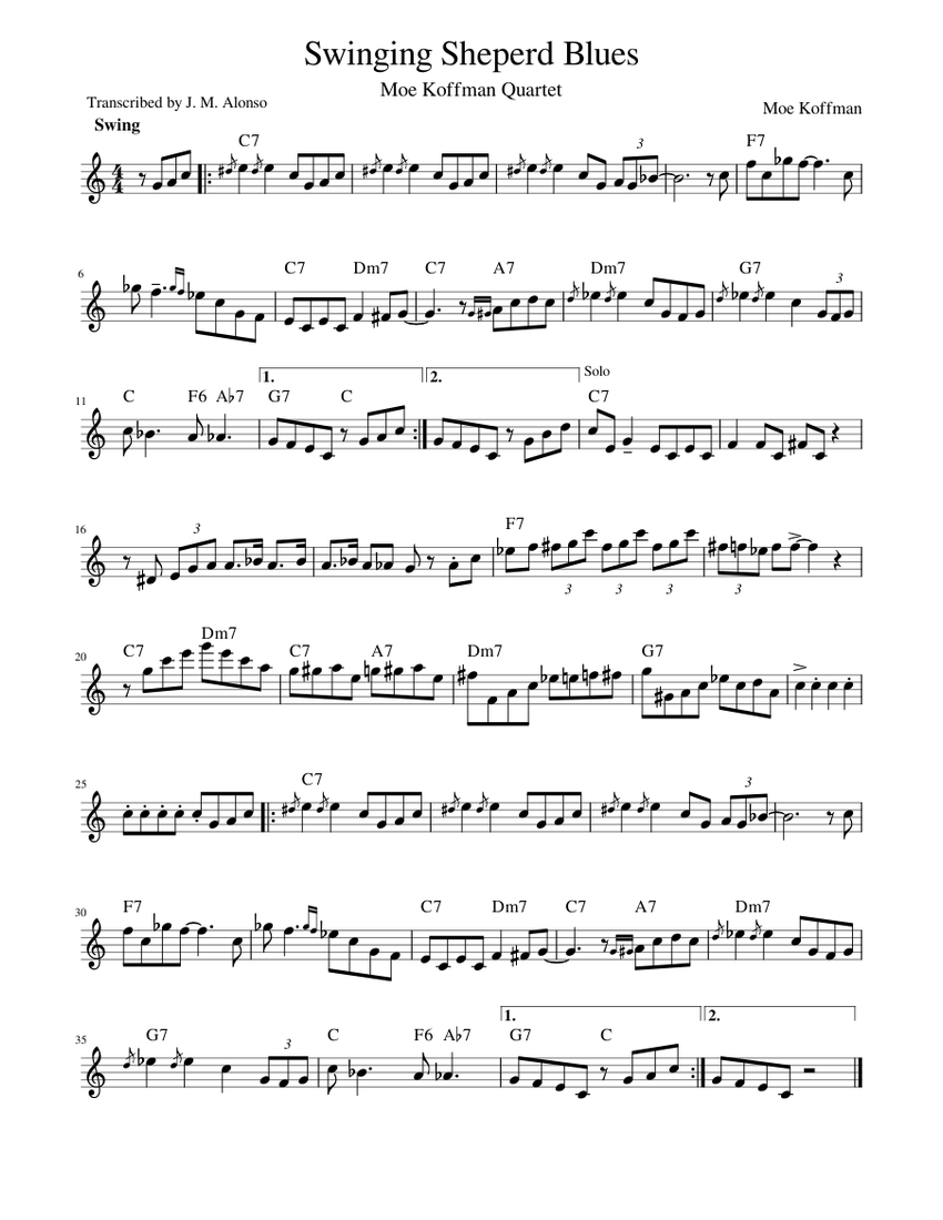 Swinging Shperd Blues Sheet Music with Chords for Flute (Solo