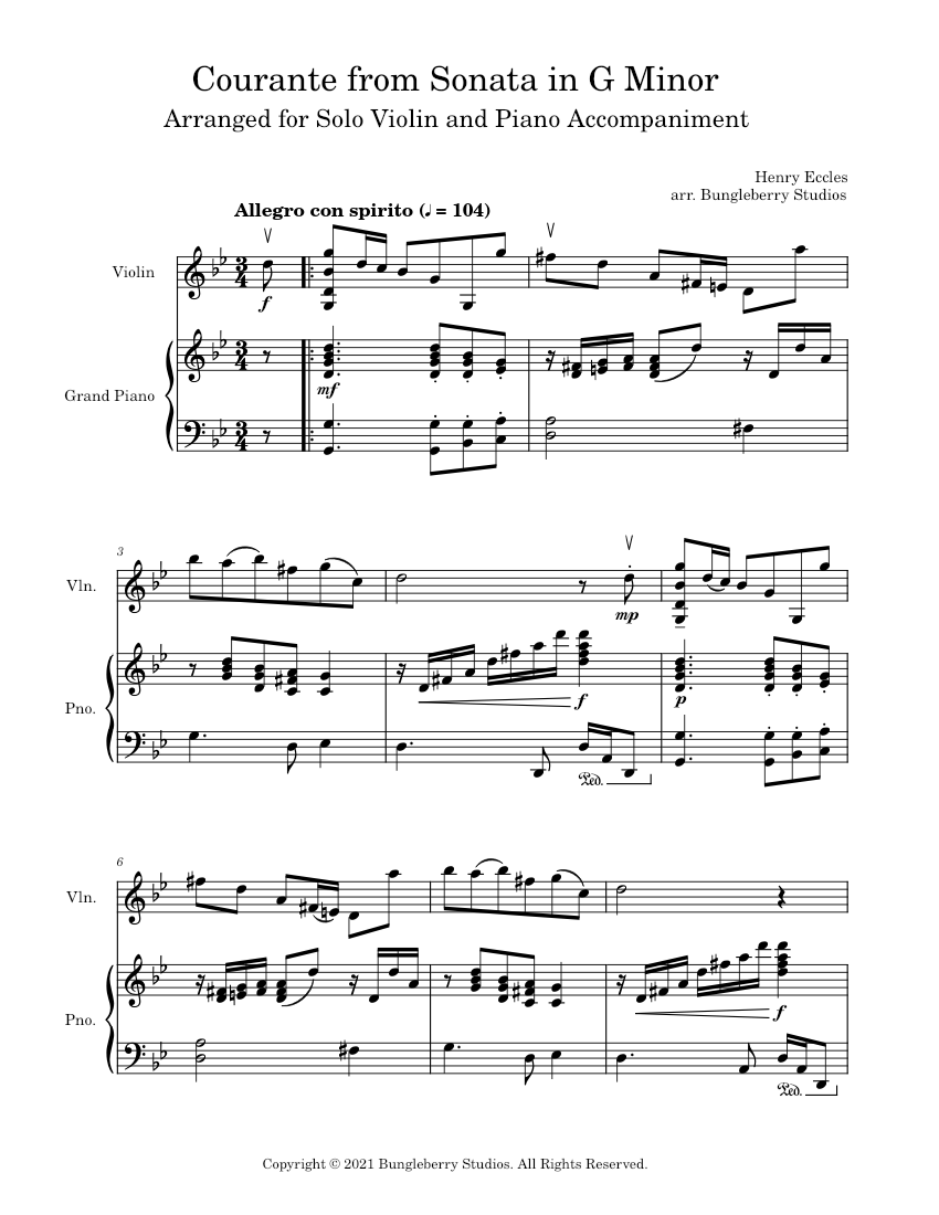 Sonata in G Minor - Courante (Second Movement) Sheet Music for Piano ...