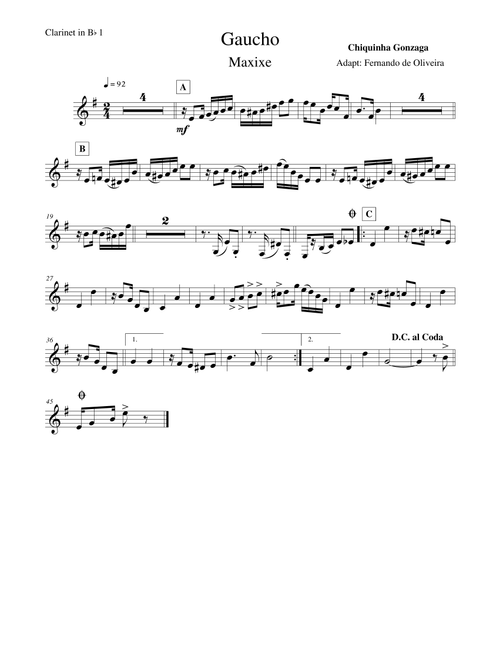 Gaúcho Corta Jaca ( Brazilian Tango) (Arr. Fernando Oliveira) - Gonzaga, Chiquinha (Clarinet Duet)