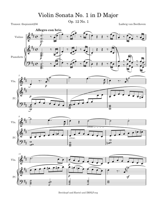 Violin Sonata No. 1 in D Major, Op. 12 No. 1 - Ludwig van Beethoven