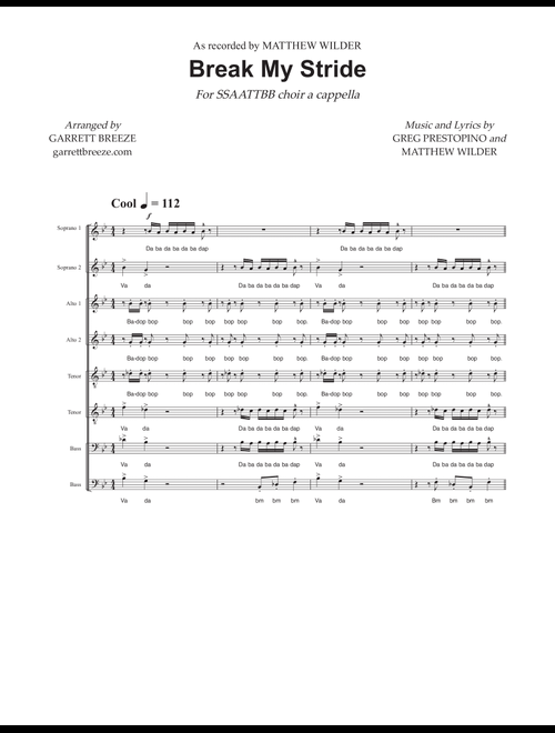 Break My Stride (Arr. Garrett Breeze) - Matthew Wilder (Choral, SATB)