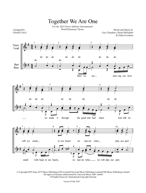Together We Are One (Arr. Glenda Lloyd) - Delta Goodrem (Choral, SSAA)