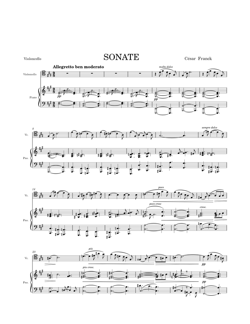 Sonaten für Cello und Klavier Sonate violon piano I – César Franck Sheet Music for Piano, Cello