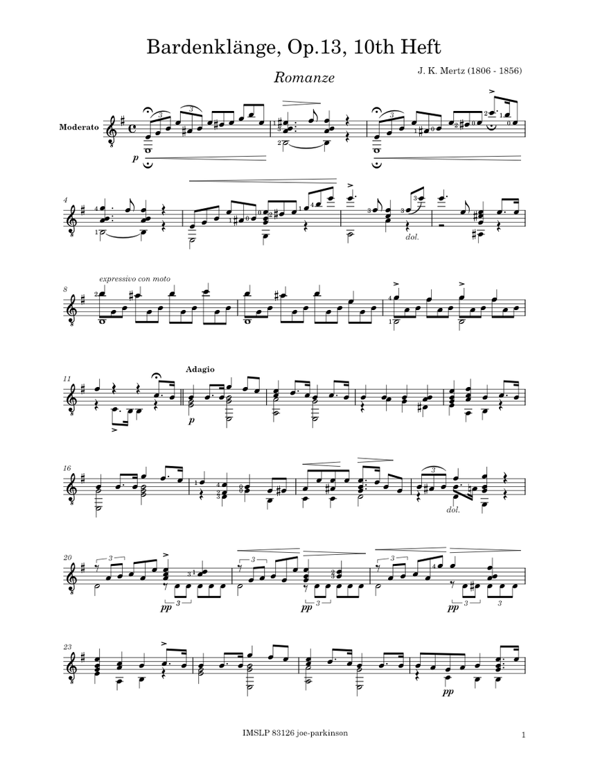 Bardenklänge, Op. 13, Book 10 – Johann Kaspar Mertz Sheet