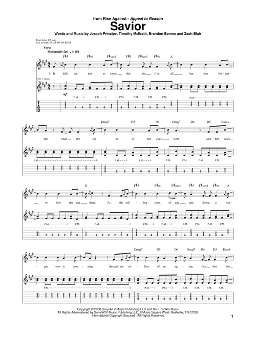Savior - Rise Against (Guitar Tab)