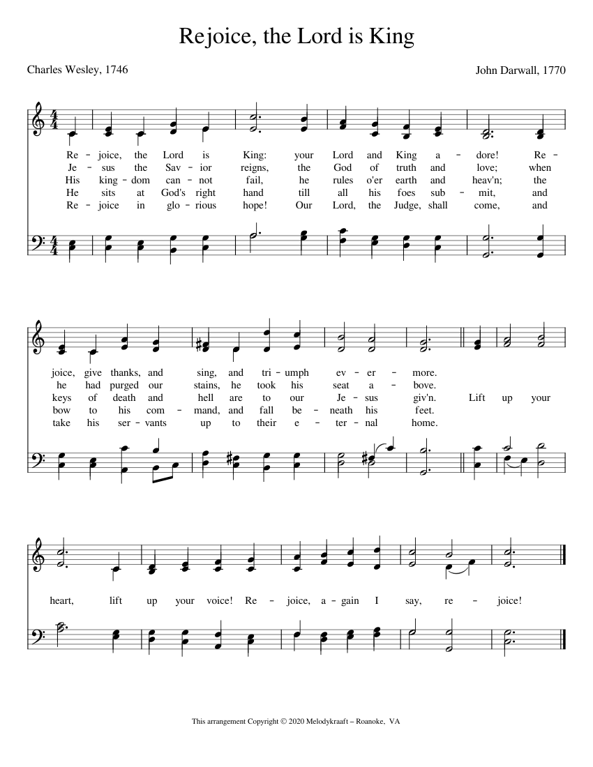 Rejoice, the Lord is King Sheet Music for Piano (Solo) easy | MuseScore.com