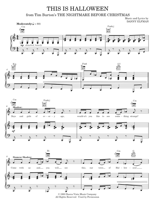 This Is Halloween (from The Nightmare Before Christmas) - Danny Elfman, The Nightmare Before Christm (Piano-Vocal-Guitar)