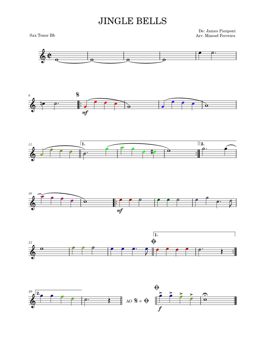 Jingle Bells James Pierpont Jingle Bells Sax Tenor Sheet music for
