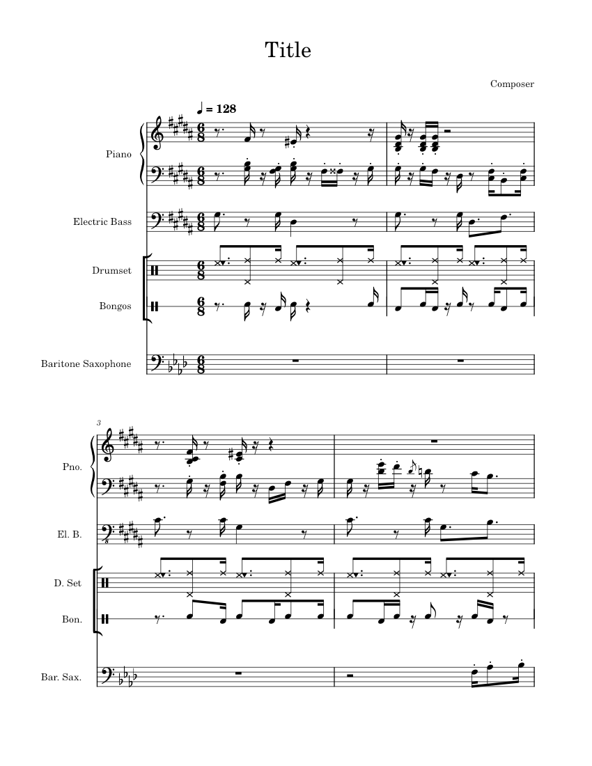 Sans. but in 6/8 Sheet Music for Piano, Saxophone baritone