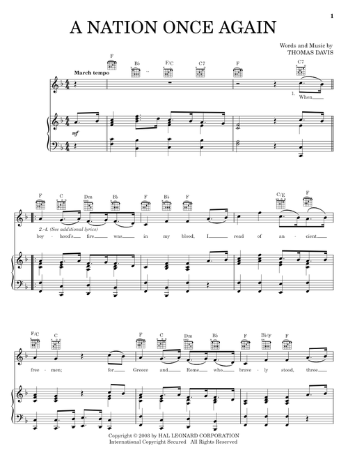 A Nation Once Again - Thomas Davis (Piano-Vocal-Guitar)