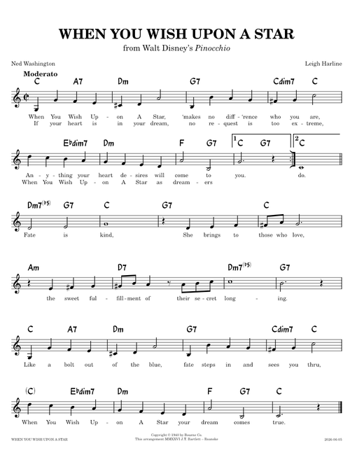 When You Wish Upon A Star [lead sheet - C] – Leigh Harline, Ned Washington