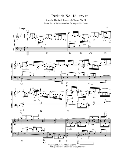 Prelude No. 16 (Arr. Jim Palmer) - J.S Bach (Harp)