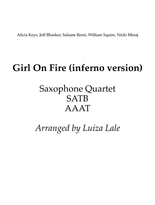 Girl On Fire (main Version) (Arr. Luiza Lale) - Alicia Keys Featuring Nicki Minaj (Woodwind Ensemble)