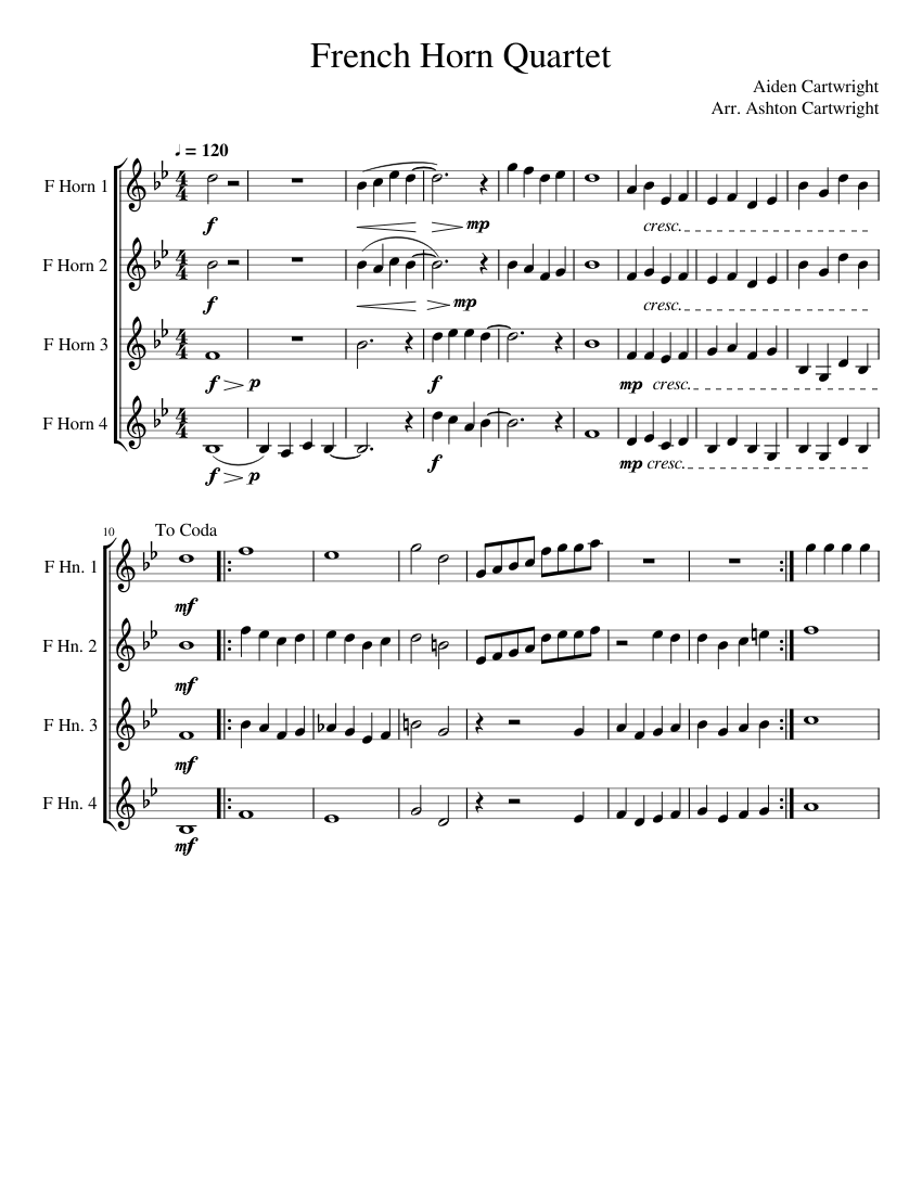 French Horn Quartet Sheet music for French horn (Brass Quartet