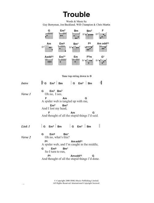 Trouble - Coldplay (Guitar Chords-Lyrics)