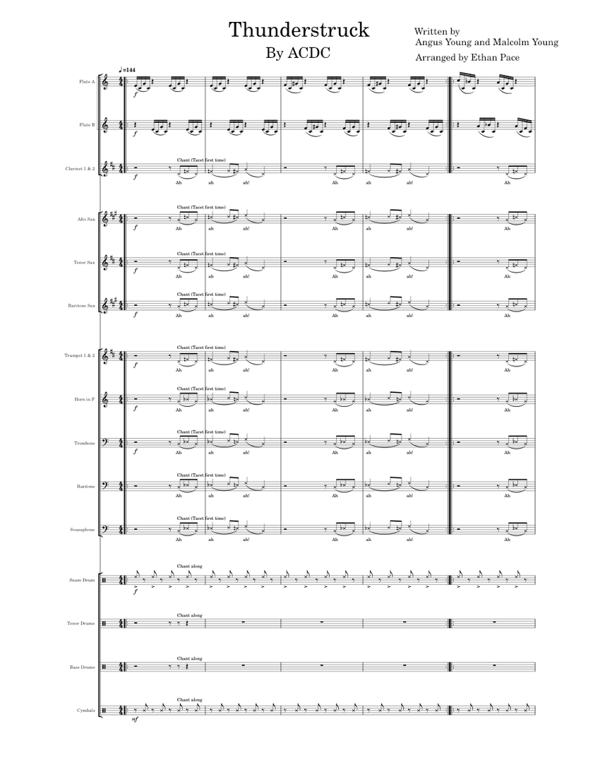 Thunderstruck – AC/DC Sheet music for Trombone, Flute, Clarinet in b ...