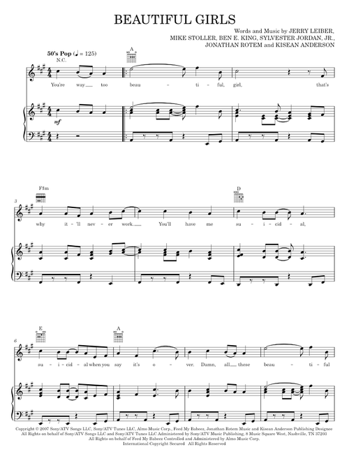 Beautiful Girls - Leiber & Stoller, Sean Kingston (Piano-Vocal-Guitar)