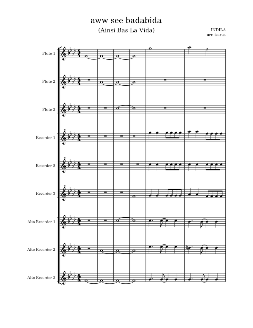 AWW SEE BADABIDA (ainsi bas la vida) TIKTOK MEME Sheet music for Flute