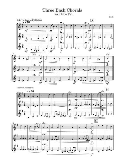 Chorale – Johann Sebastian Bach Three Bach Chorals vor Horn Trio