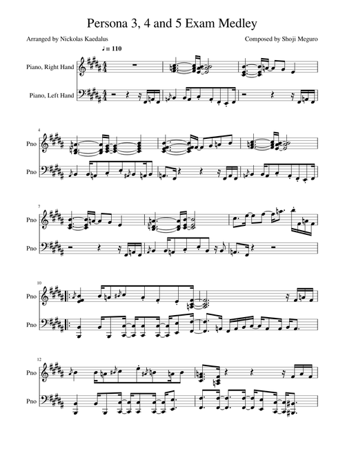 Persona 3, 4 and 5 (Exam Medley) for Piano