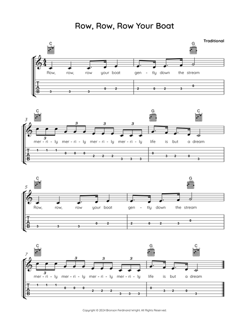 Row, Row, Row Your Boat (Arr. Bronson Ferdinand Wright) - Traditional (Easy Guitar with TAB)