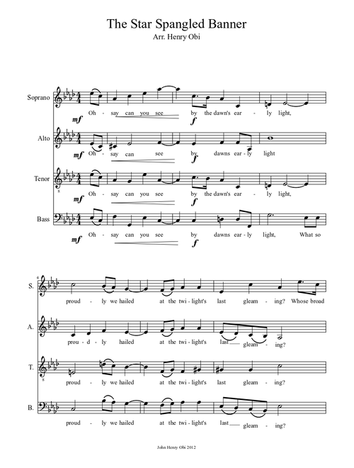 The star spangled banner for SATB choir