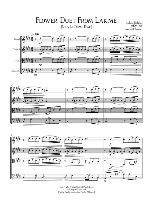 Flower Duet from Lakmé (Sous Le Dôme Épais) - for String Quartet (Arr. Cal Rustad) - Léo Delibes (String Quartet)