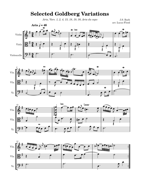 Selected Goldberg Variations for String Trio