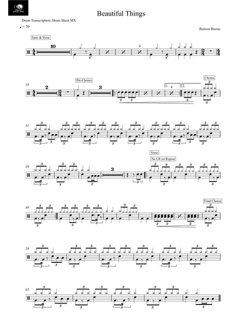 Beautiful Things (Arr. Drum Transcription: Drum Sheet MX) - Benson Boone (Drums)