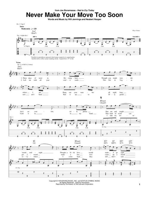 Never Make Your Move Too Soon - Joe Bonamassa, Bonnie Raitt (Guitar Tab)