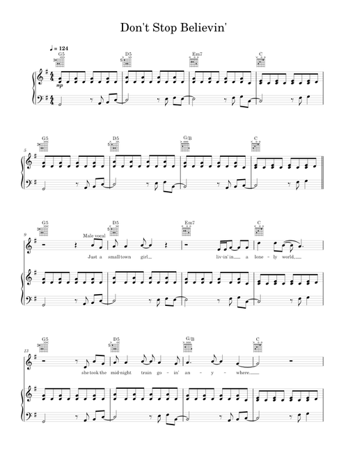 Don't Stop Believin' - Cast Of Glee (Piano-Voice)
