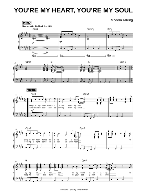 You're my Heart You're my Soul - Modern Talking (Piano Solo)