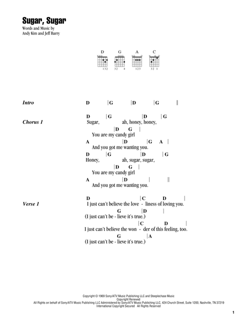 Sugar, Sugar - The Archies (Guitar Chords-Lyrics)