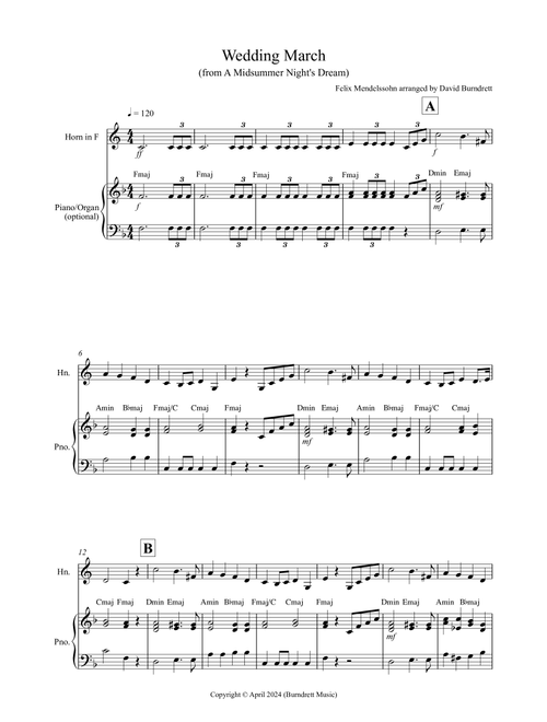 Wedding March (from A Midsummer Night's Dream) for Horn and Piano (Arr. David Burndrett) - Felix Mendelssohn (French Horn and Piano)