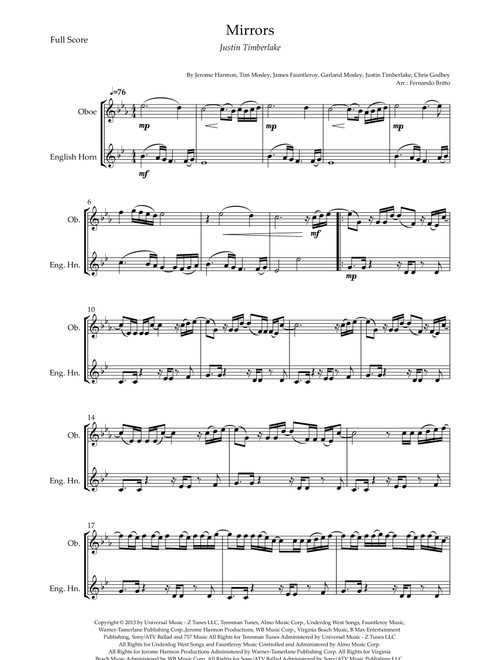 Mirrors (Arr. Fernando Britto) - Justin Timberlake (Instrumental Duet)