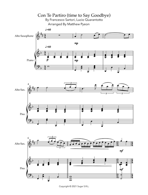 Con Te Partiro (time To Say Goodbye) (Arr. Matthew pyeon) - Andrea Bocelli (Alto Sax and Piano)