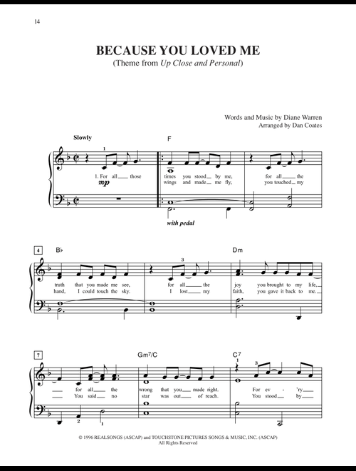 Because You Loved Me - Celine Dion (Easy Piano)
