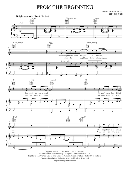 From the beginning - Emerson, Lake & Palmer (Piano-Vocal-Guitar)