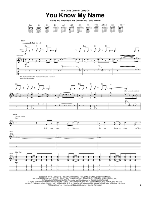 You Know My Name - Chris Cornell (Guitar Tab)