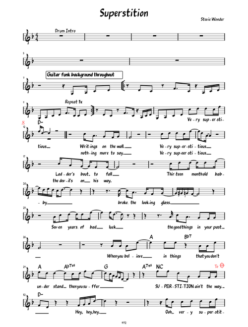 Superstition (Lead sheet with lyrics )