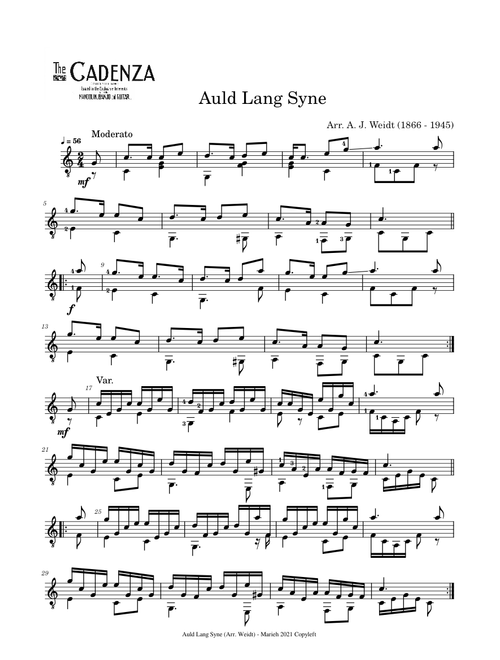 Auld lang syne – Arr. A. J. Weidt (1866 - 1945)