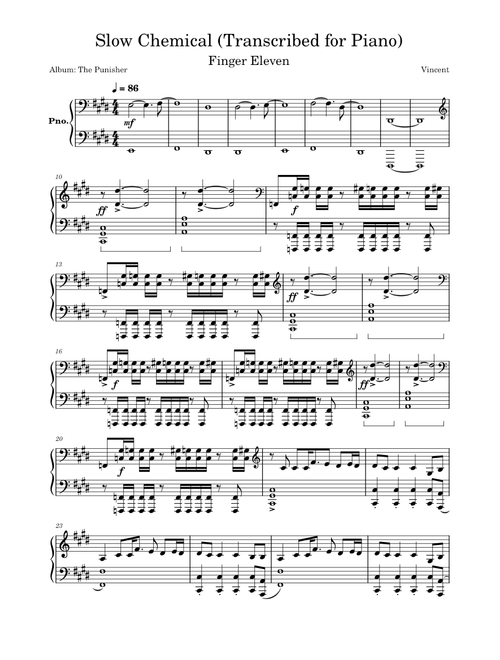 Slow Chemical - Finger Eleven (Transcribed for Piano)