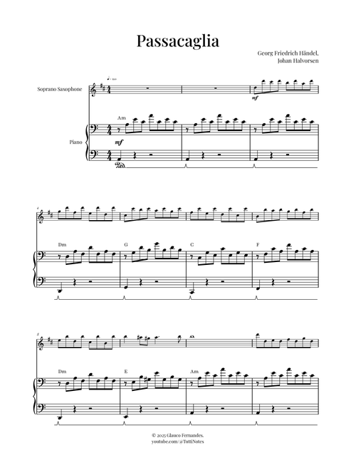 Passacaglia by Handel/Halvorsen (Arr. Glauco Fernandes) - Georg Friedrich Händel, Johan Halvorsen (Soprano Sax and Piano)