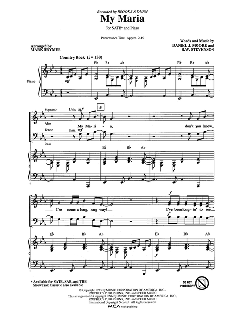 My Maria (arr. Mark Brymer) - Brooks & Dunn (Choral, SATB)