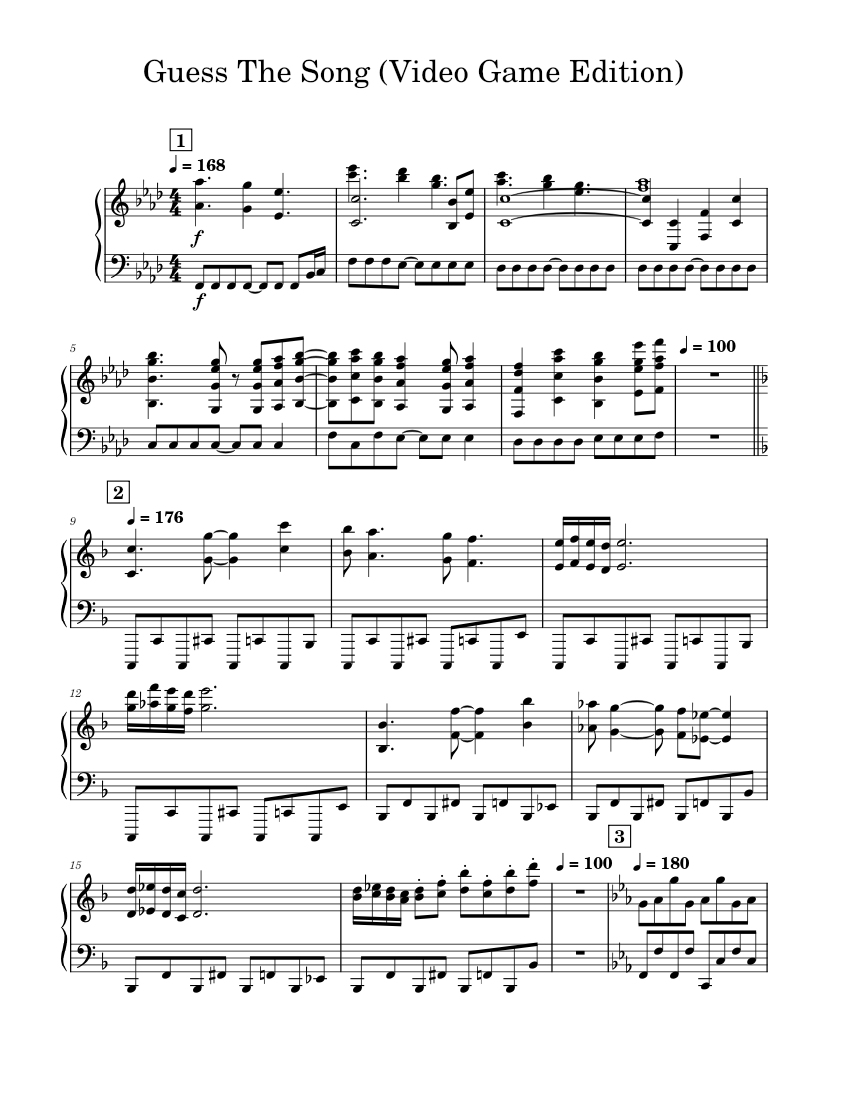 Guess The Song (Video Game Edition) Sheet Music for Piano (Solo ...