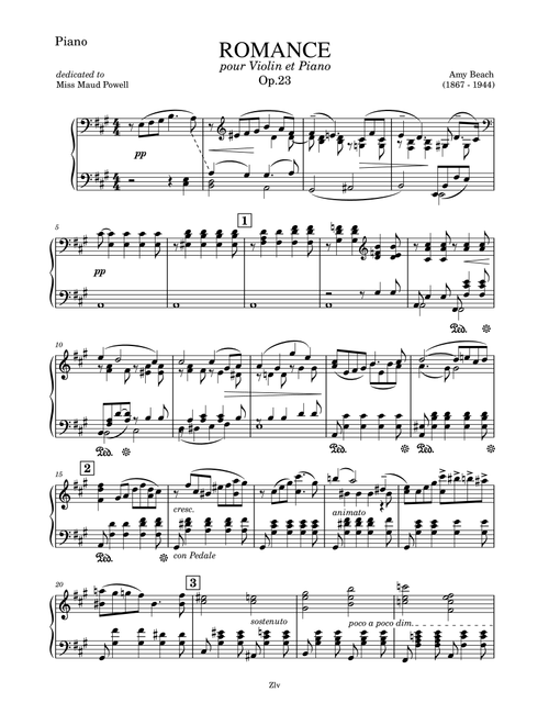 Romance for Violin and Piano, Op. 23 - Piano (Arr. Zellev) - Amy Marcy Beach (Piano-Vocal-Guitar (Piano Accompaniment))