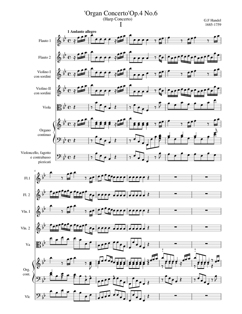 Handel Concerto Op 4 N°6 I Andante allegro (orgue) Sheet Music for